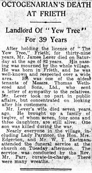 Death of Fred Leaver, Bucks Free Press, 1930
